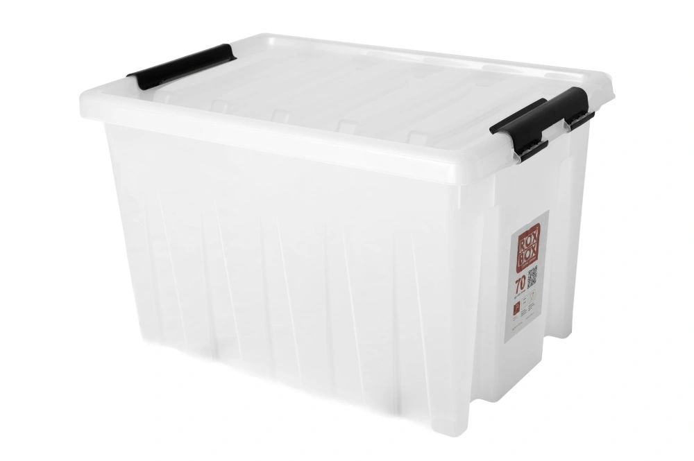 Ящик с крышкой и клипсами на роликах прозрачный, 589х396х355мм