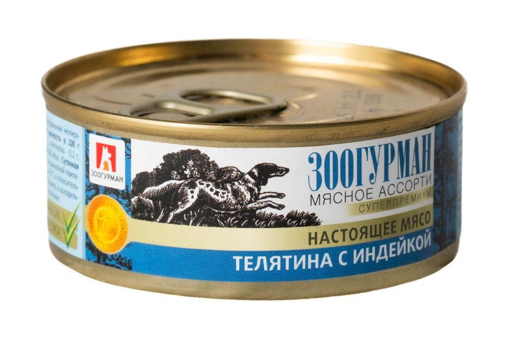 ЗООГУРМАН кон.д/собак Мясное ассорти Телятина с индейкой ж/б 2960 арт.60194, 100гр