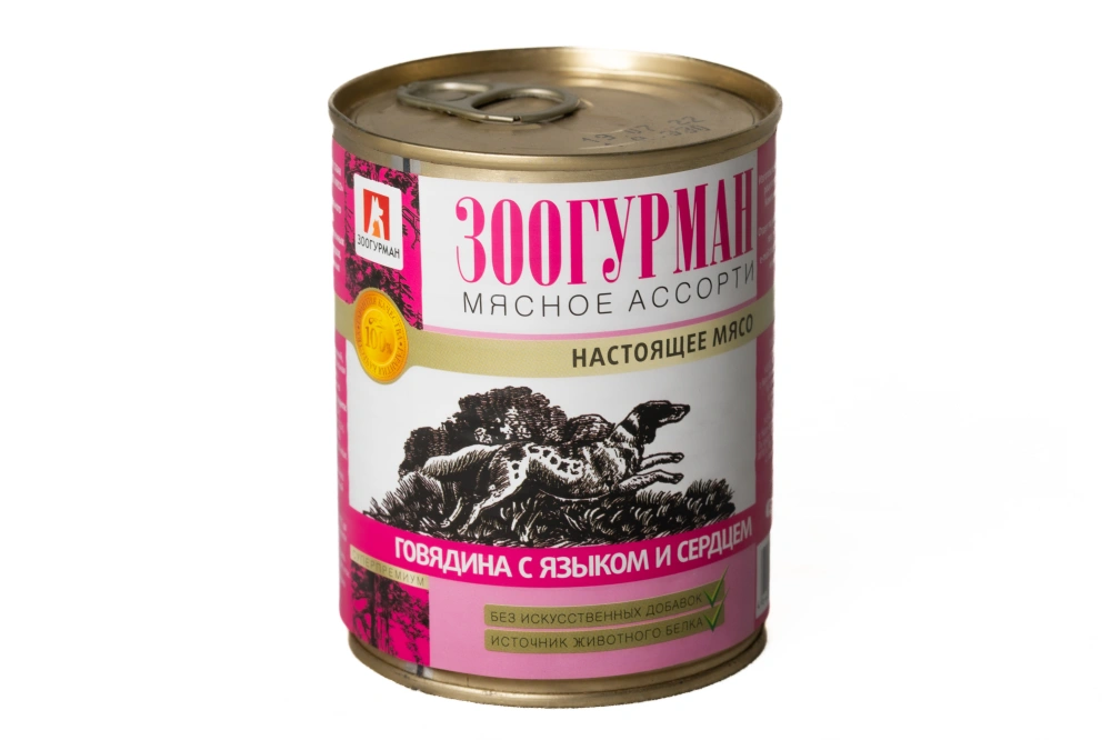 ЗООГУРМАН кон.д/собак Мясное ассорти Говядина с языком и сердцем 2540 арт.61224, 350гр
