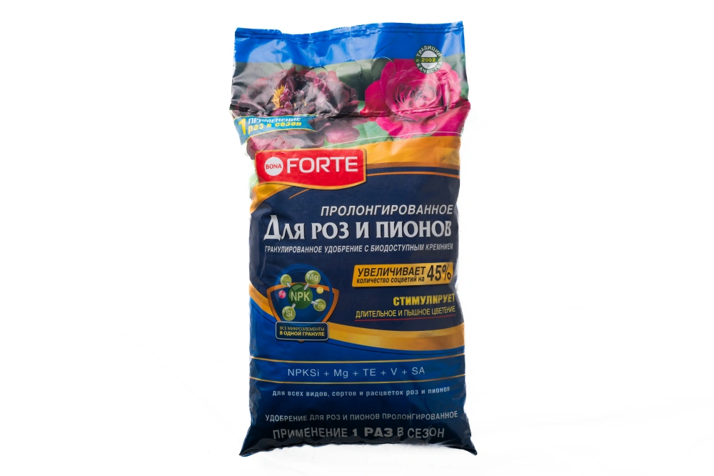 Bona Forte удобрение пролонгированное с биодоступным кремнием "Для пионов и роз", пакет 2,5кг