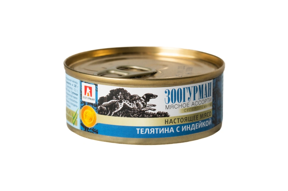 ЗООГУРМАН кон.д/собак Мясное ассорти Телятина с индейкой ж/б 2960 арт.60194, 100гр
