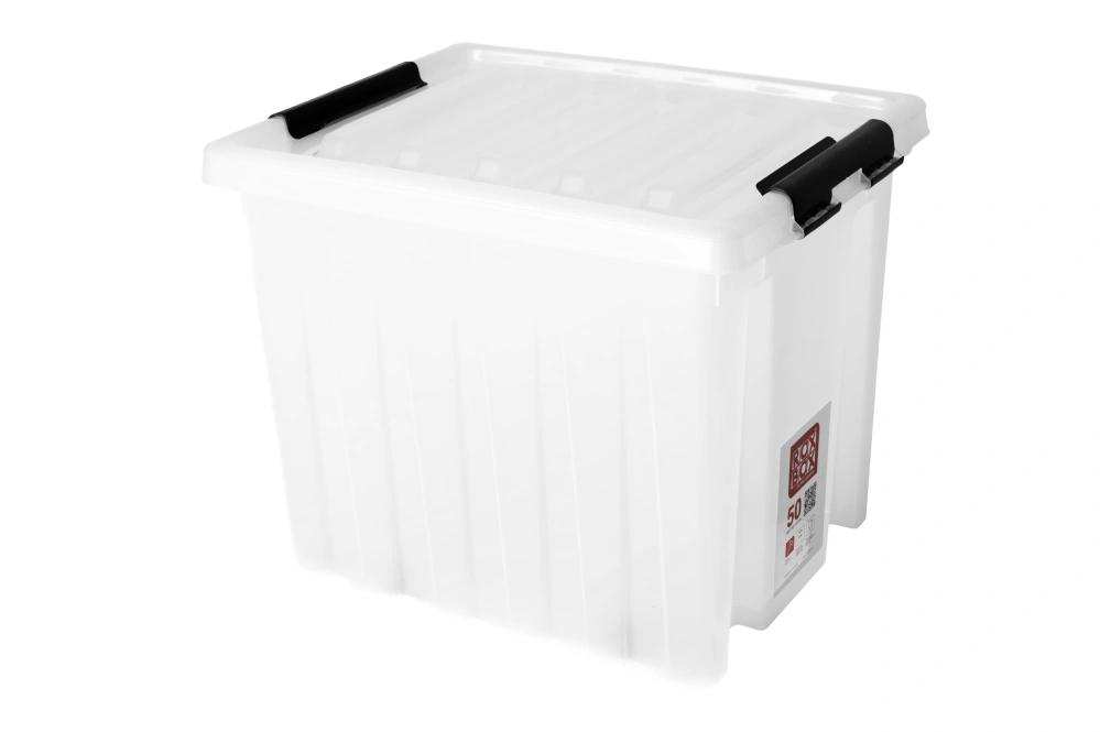 Ящик с крышкой и клипсами на роликах прозрачный, 500х390х390мм