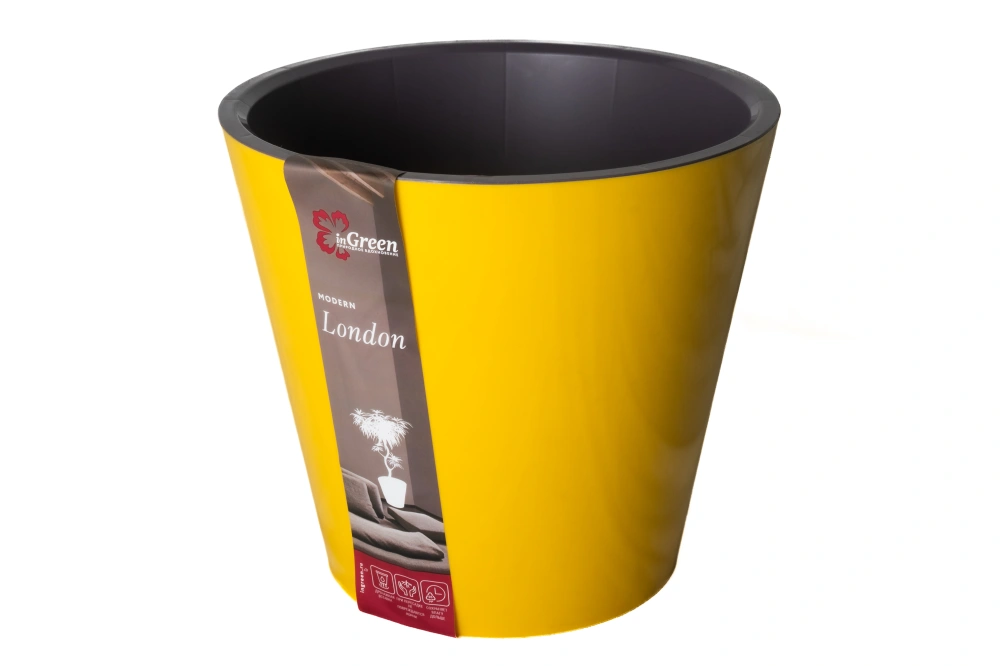 Кашпо InGreen Лондон со вставкой пластик (желтый), d-23 h-20,8см 5л