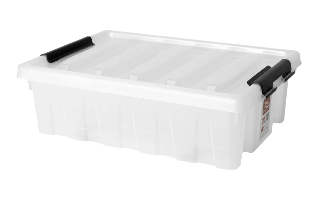 Ящик с крышкой и клипсами на роликах прозрачный, 580х390х180мм