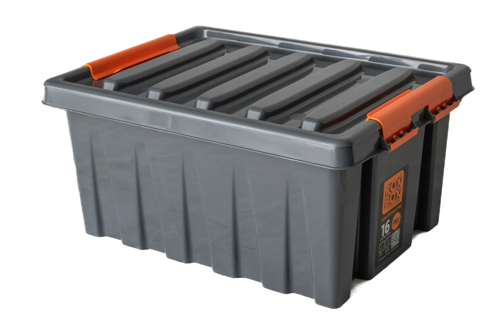 Ящик с крышкой и клипсами антрацит, 415х300х190мм