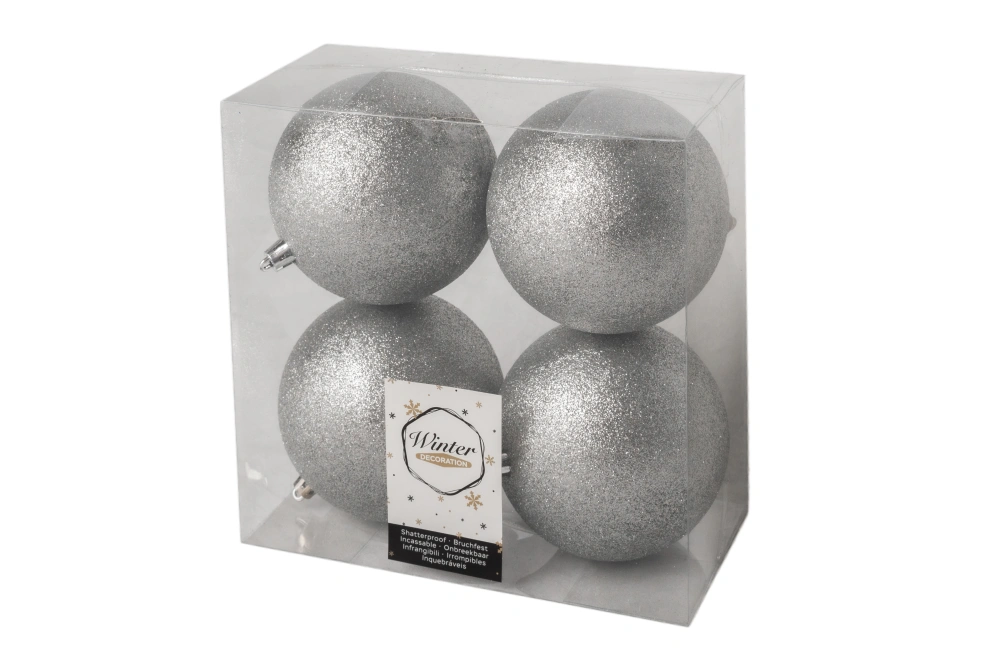 Набор пластиковых шаров Winter Decoration цв. серебряный искристый, 10см 4шт