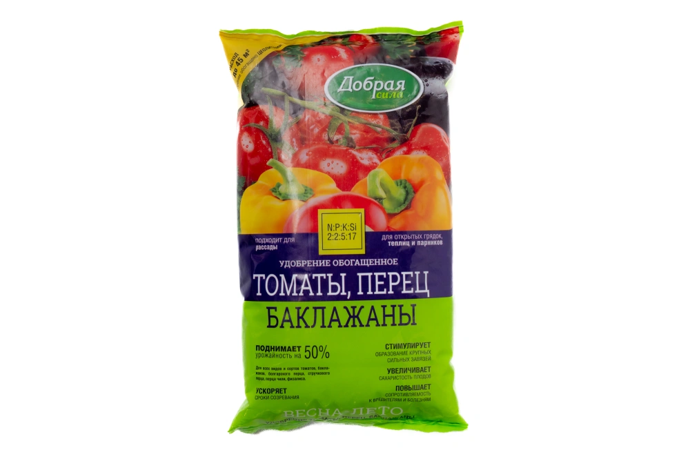 "Добрая сила" Сухое удобрение Томаты-Перец- Баклажаны, пакет 0,9 кг
