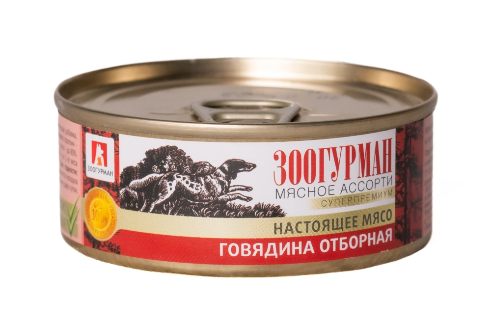 ЗООГУРМАН кон.д/собак Мясное ассорти Говядина отборная ж/б 2502 арт.60191, 100гр