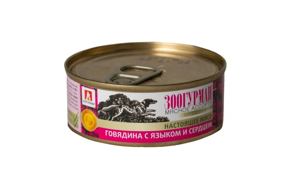 ЗООГУРМАН кон.д/собак Мясное ассорти Говядина с языком и сердцем ж/б 2533 арт. 60192, 100гр